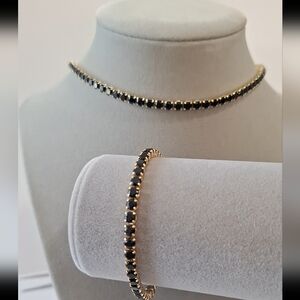 Black onyx diamond cut cushion shape tennis Necklace & Bracelet Set